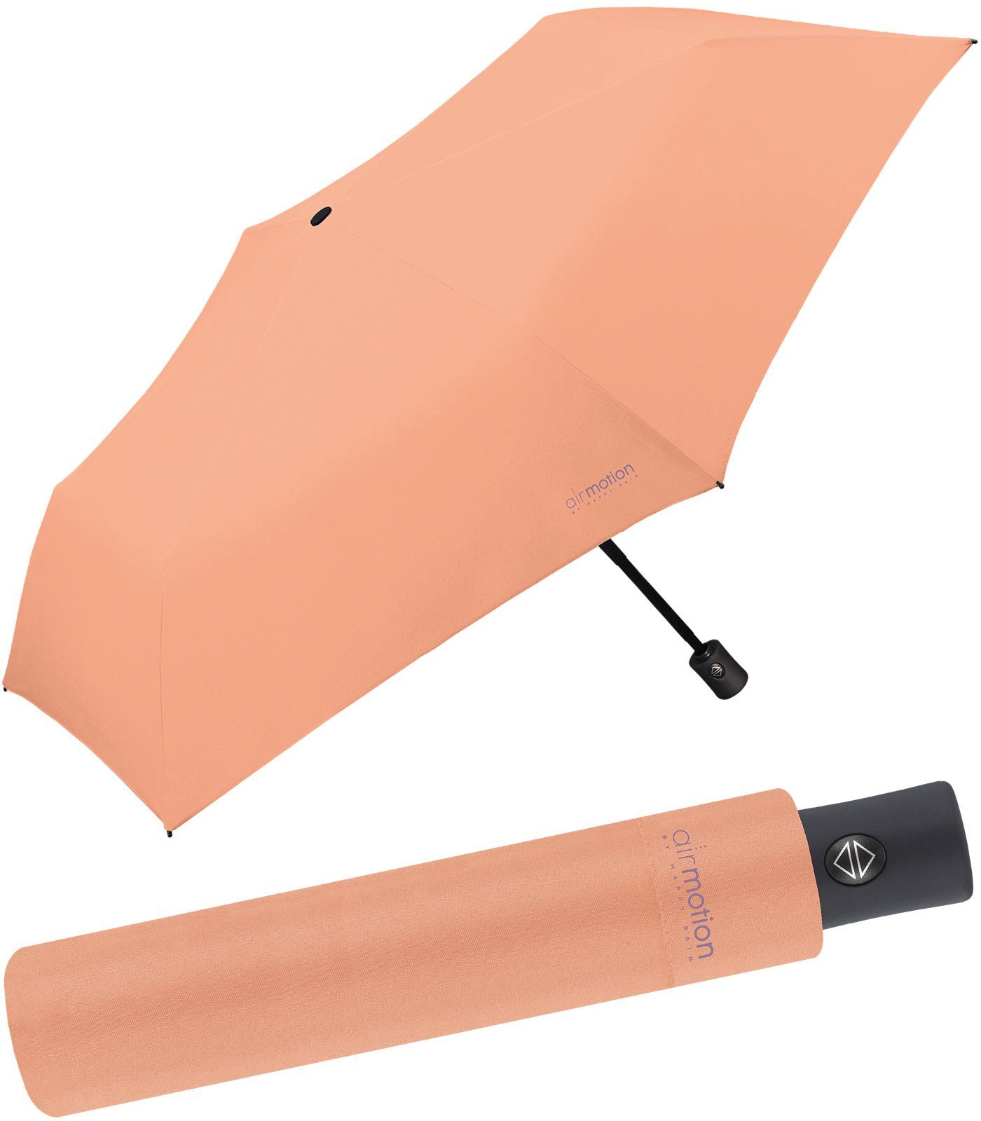 HAPPY RAIN Taschenregenschirm Air Motion - 174 g Auf-Zu-Automatik superleicht, leichtester vollautomatischer Minischirm - perfekt für Gepäck und Handtasche apricot