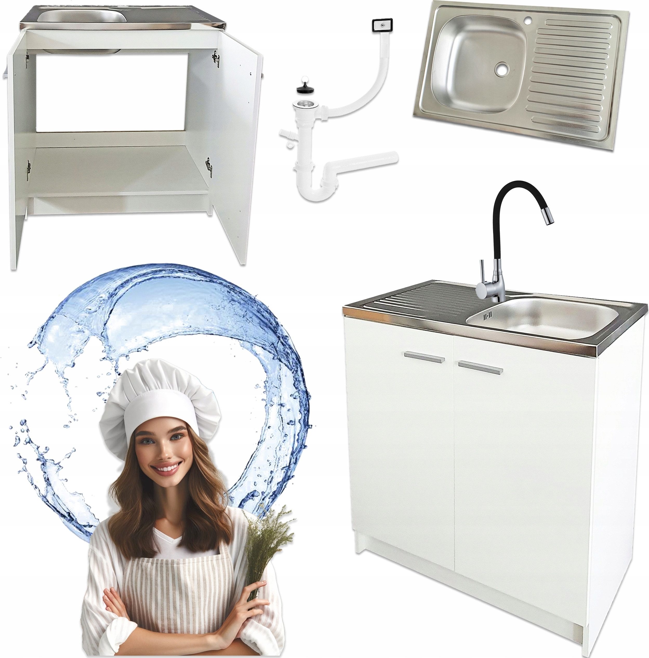 STAMAR Spülenschrank Küchenschrank 80cm Weiß Spüle Abtropf Armatur Schwarz günstig online kaufen