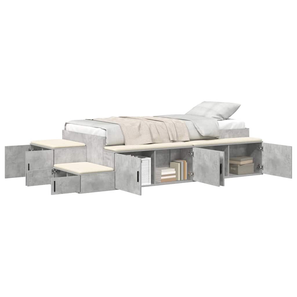 furnicato Stauraumbett Stauraumbettgestell 234x103x53,5 cm Beton Grau (1-tlg), Integrierte Regale und Scharniertüren für dein Einzelbett-Gestell
