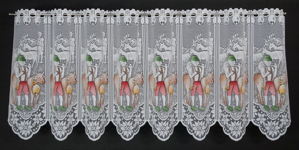 Gardinen Kranzusch Scheibengardine Kühe u. Alphirte (1 St), Stangendurchzug, transparent, Stablöcher,transparent,verschiedene Höhen, Breiten