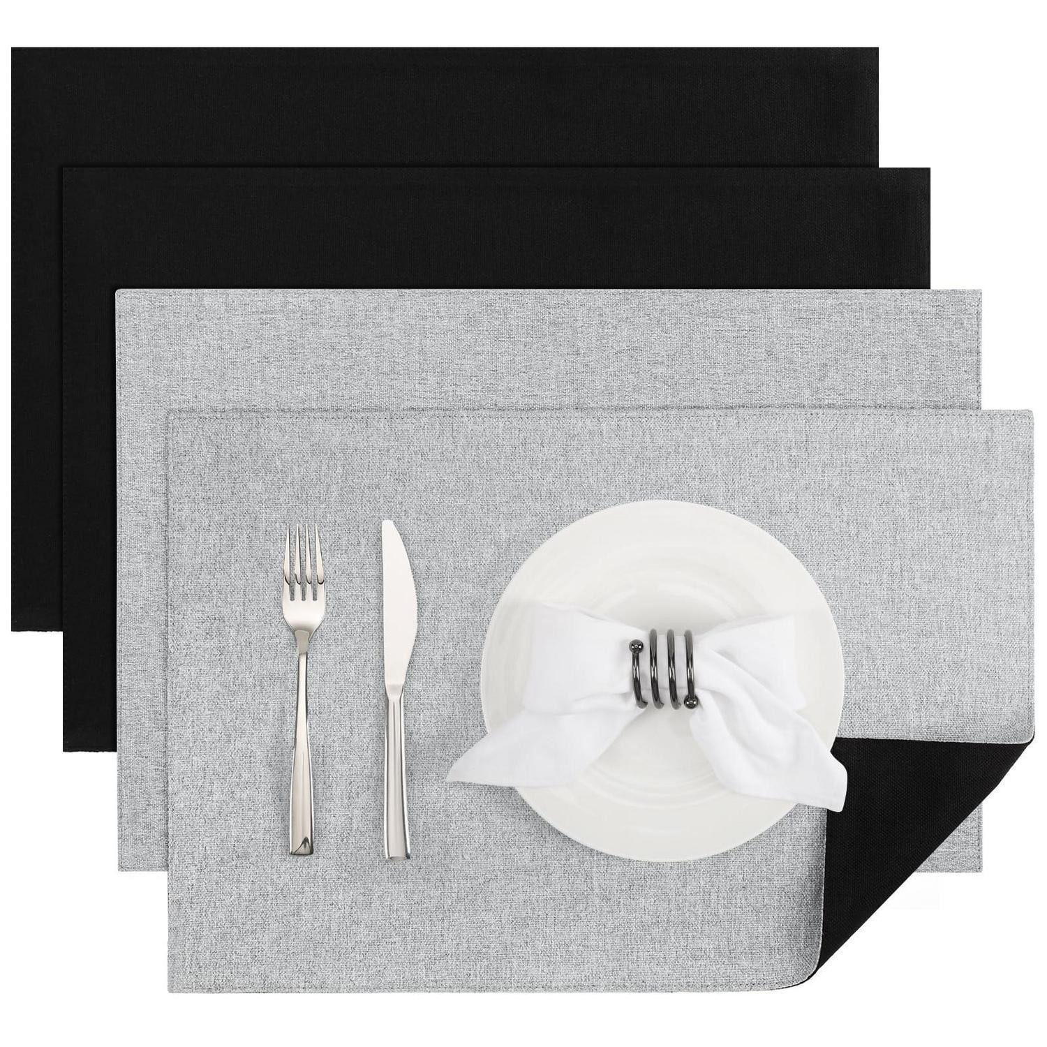LuxusKollektion Platzset Tischsets abwaschbar 4er Set Hellgrau-Schwarz, (4-St)