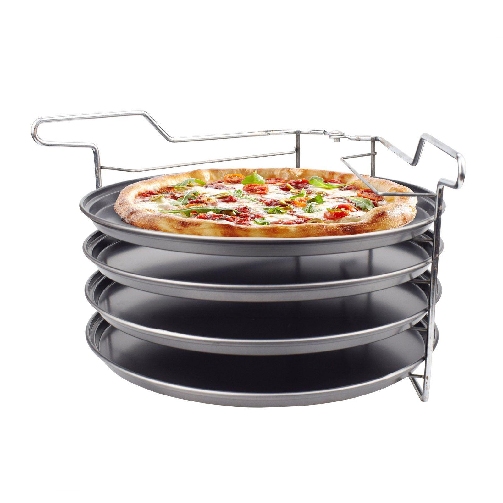 Michelino Pizzablech Pizza Backset 5tlg. Pizzabackblech, Metall, (5-St., 4 Bleche und 1 Ständer)