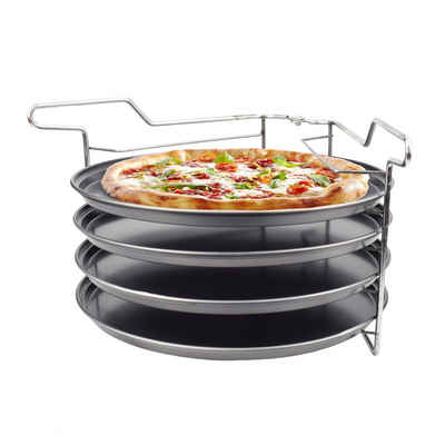 Michelino Pizzablech Pizza Backset 5tlg. Pizzabackblech, Metall, (5-St., 4 Bleche und 1 Ständer)