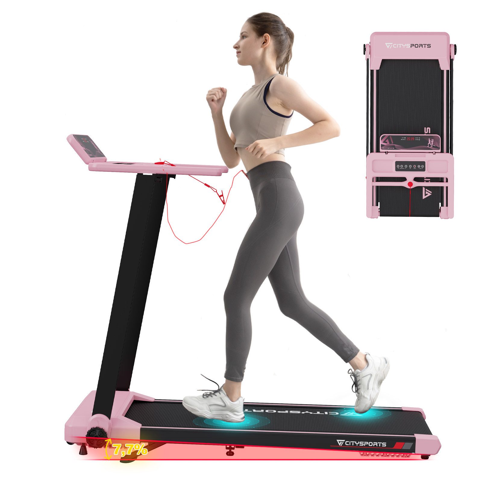 CITYSPORTS Laufband WP9 (Mit Toolkit, Schmiermittel), Klappbares Laufband bis 12 km/h mit APP walking jogging pad