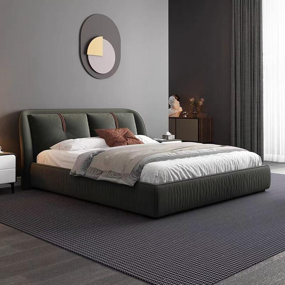 JVmoebel Polsterbett Designer Lederbett Dunkelgrün mit gepolsterter Oberfläche, Made in Europe