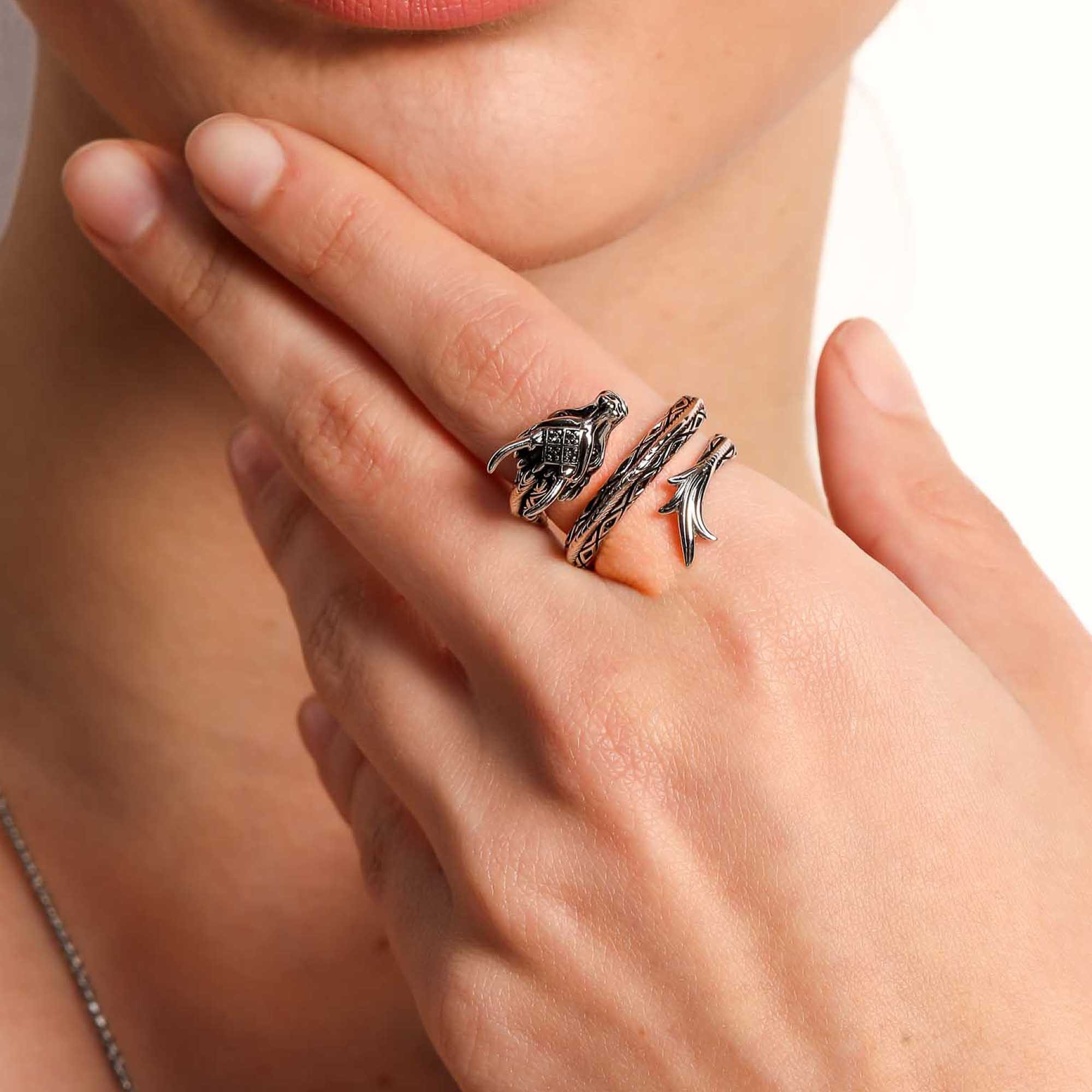 Seinerzeit FLORA & FAUNA Silberring Drakonis Drachen Ring M - 56/58 (1-tlg), Material: 925 Sterling Silber, rhodiniert, geschwärzt