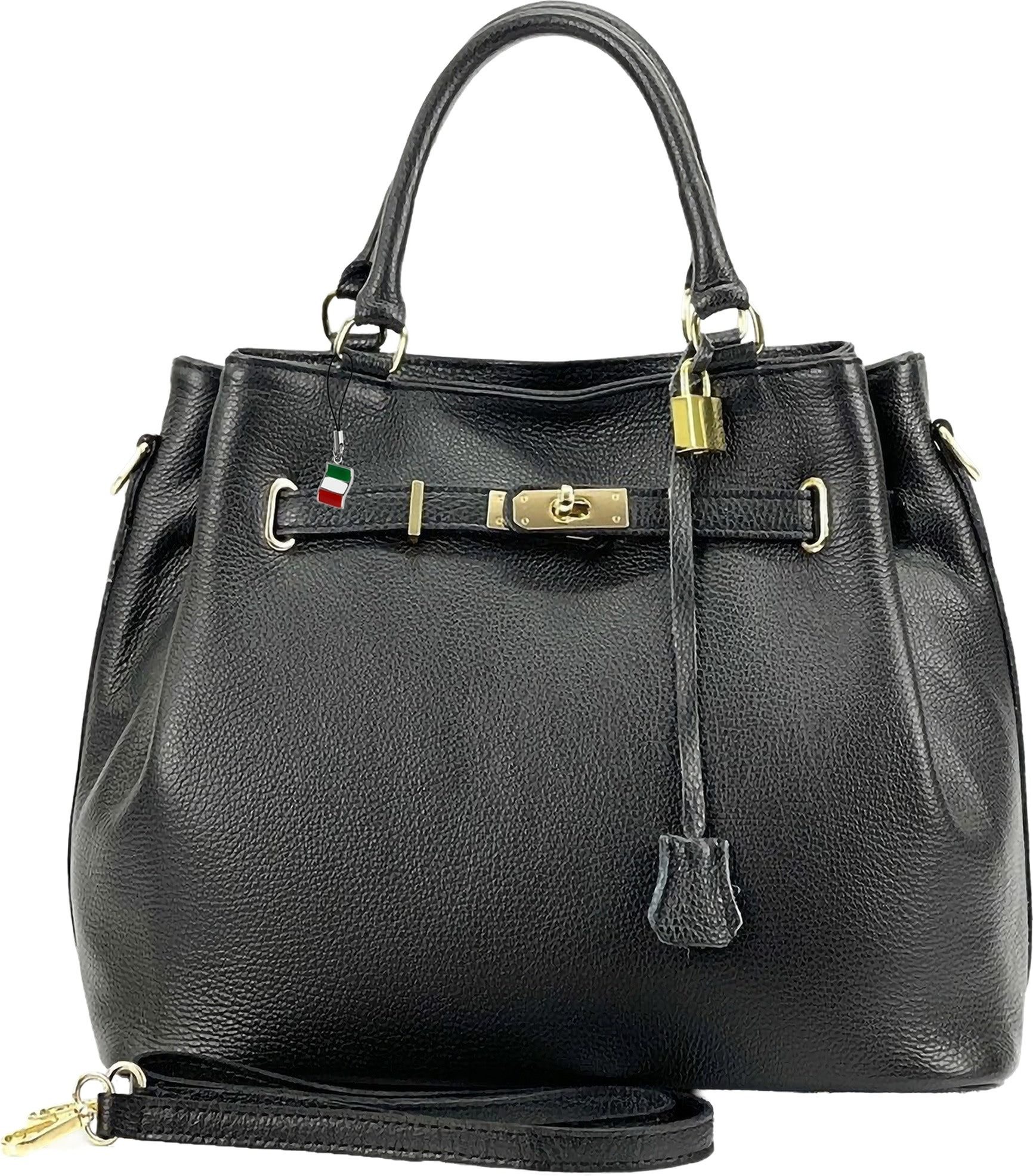 FLORENCE Handtasche Florence Damen Handtasche Echtleder (Handtasche), Damen Handtasche Leder, schwarz ca. 38cm x ca. 28cm hoch