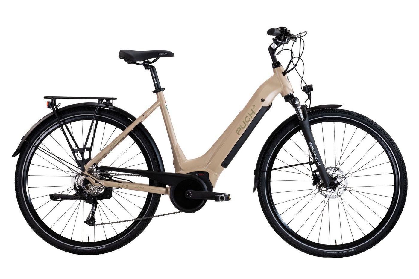PUCH E-Bike Trekkingrad PUCH C5.3 ALIVIO / BOSCH 500 Wh 28" beige 9-Gänge, 9 Gang Shimano Alivio RDM3100 Schaltwerk, Kettenschaltung, …