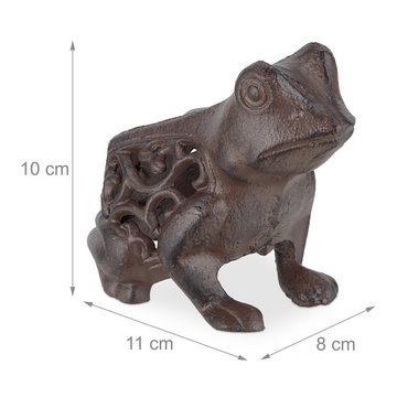 relaxdays Gartenfigur Frosch Deko Gusseisen, Braun