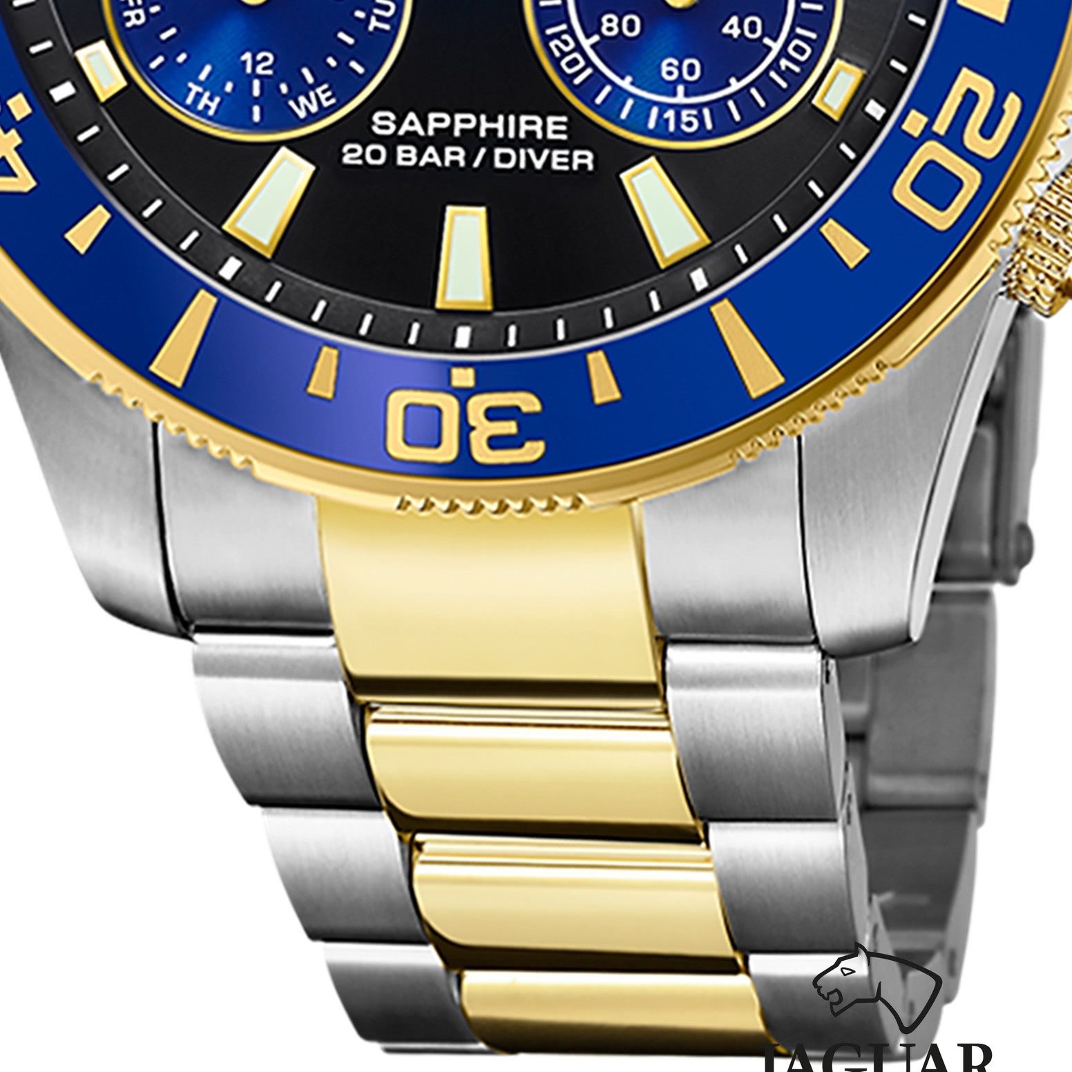 JAGUAR Multifunktionsuhr Jaguar Herrenuhr Edelstahl silber gold, (Multifunktionsuhr), Herren Armbanduhr rund, Edelstahlarmband silber, gold