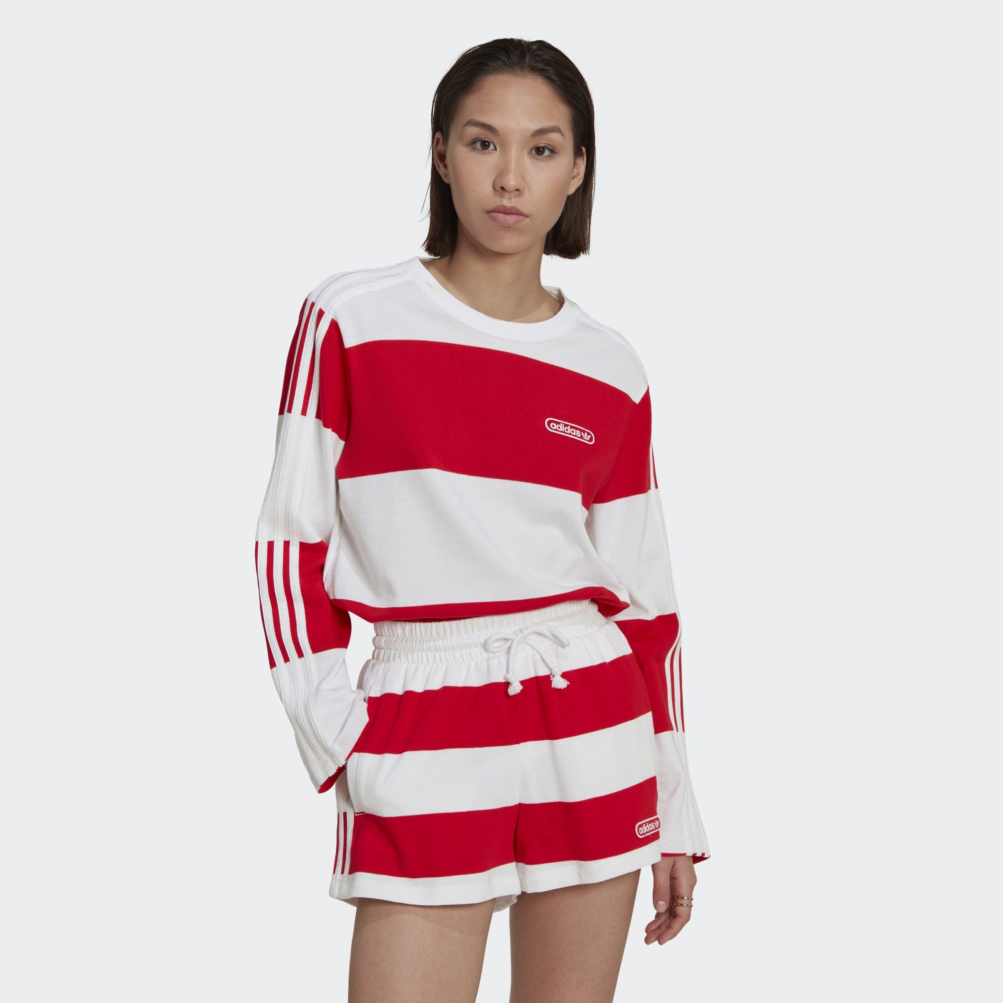 adidas Originals Sweatshirt STRIPED White Red Vivid LONGSLEEVE 