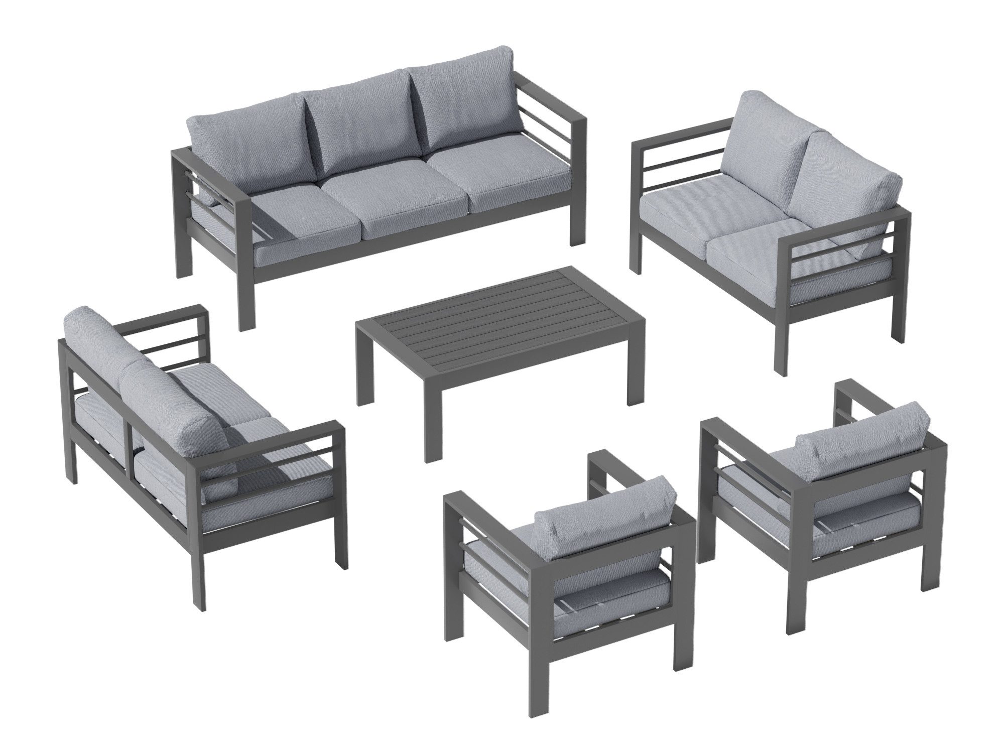 MeXo Gartenlounge-Set Gartenmöbel Set Aluminium Wetterfest, (1 x 3-Sitzer Sofa, 2 x 2-Sitzer Sofa, 4 x Sessel, 1 x Gartentisch, 18 x Kissen, 6-tlg., Luxus Relax), Gartensofa Set für 8-10 Personen, Individuell Kombinierbar