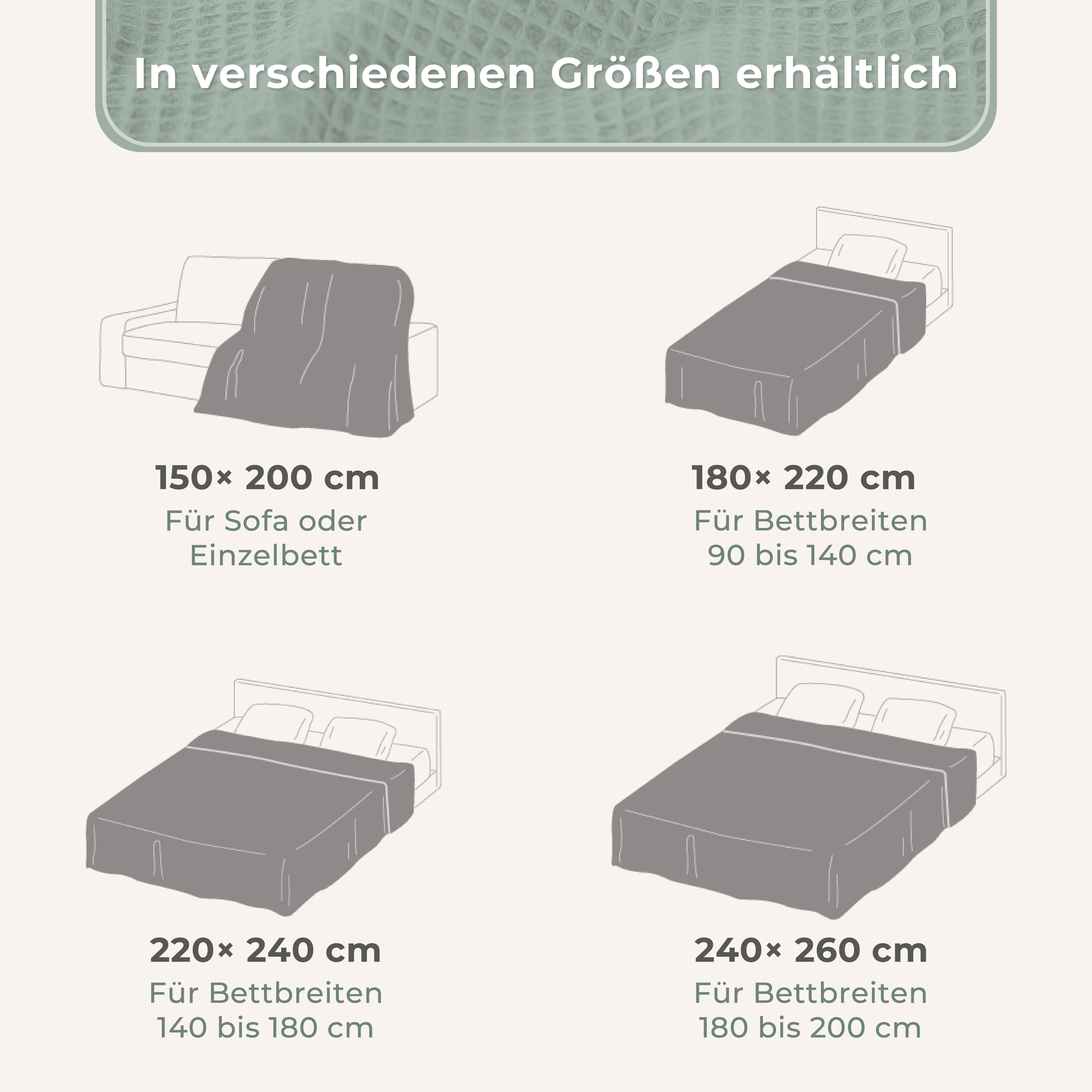Laynenburg Tagesdecke Waffelpique aus 100% Baumwolle – Baumwolldecke, Kuscheldecke, Wohndecke als Sommerdecke, Bett-Überwurf, Couch-Überwurf, Sofa-Decke