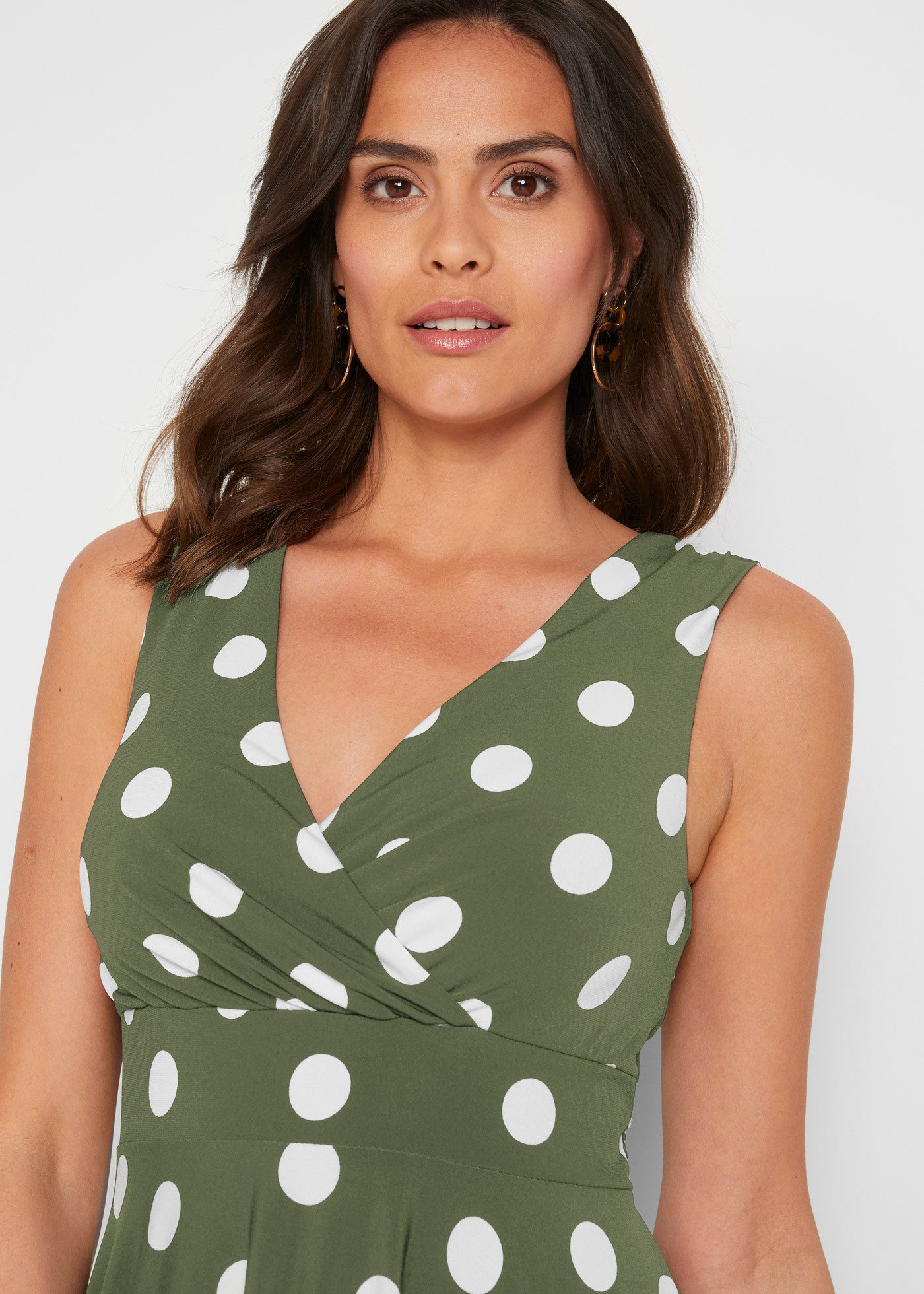 bonprix Shirtkleid mit Punkt-Design, aus Polyester und Elasthan, Regular Fit, ärmellos