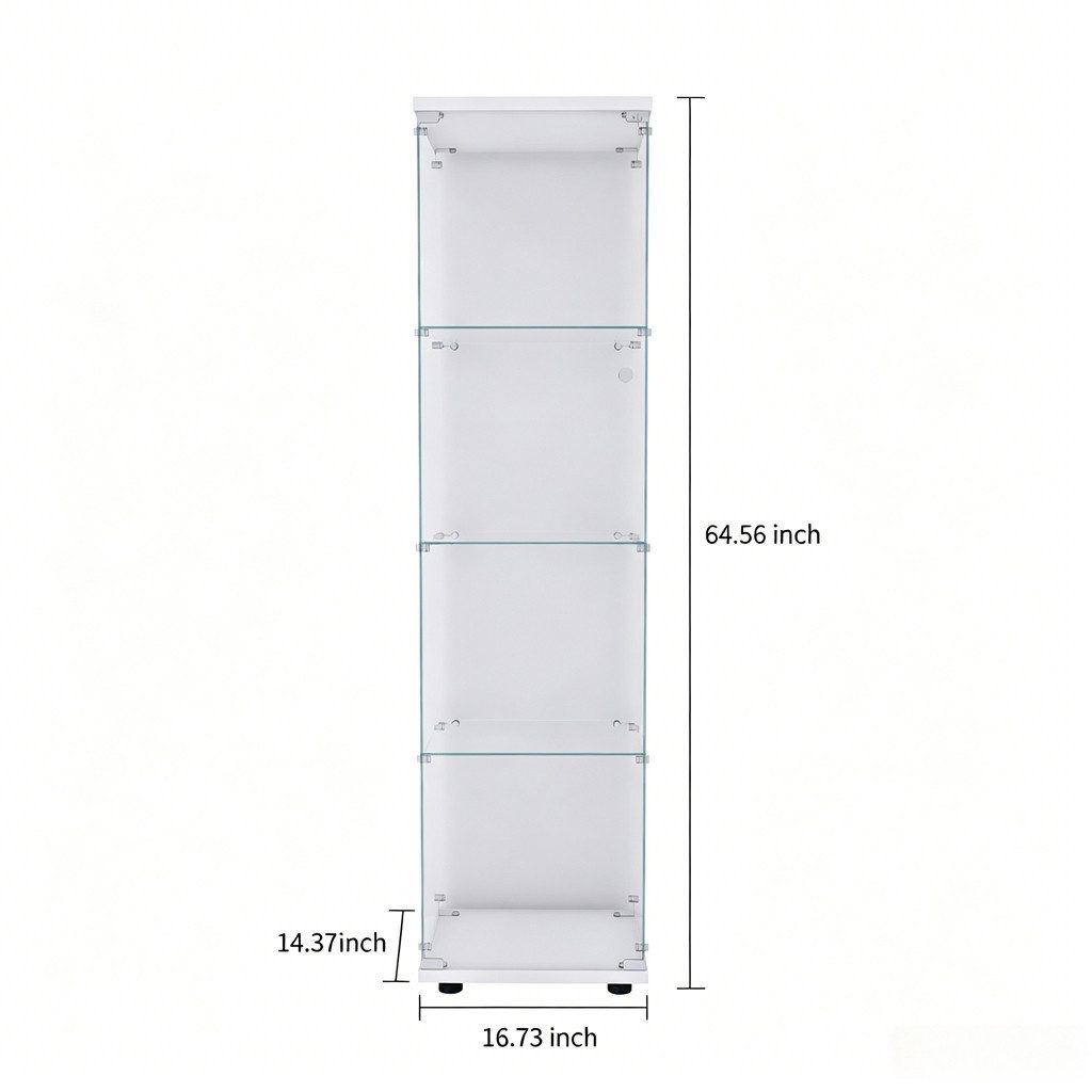 Simurq Glasvitrine Standvitrine aus gehärtetes Glas, Vitrinenschrank mit Glastüren (Glas vitrine mit 2 Glastür und 4 Lagen,Glasschrank mit Schloss) Sammlervitrine mit Kippsicherung,Modernes rahmenloses Design
