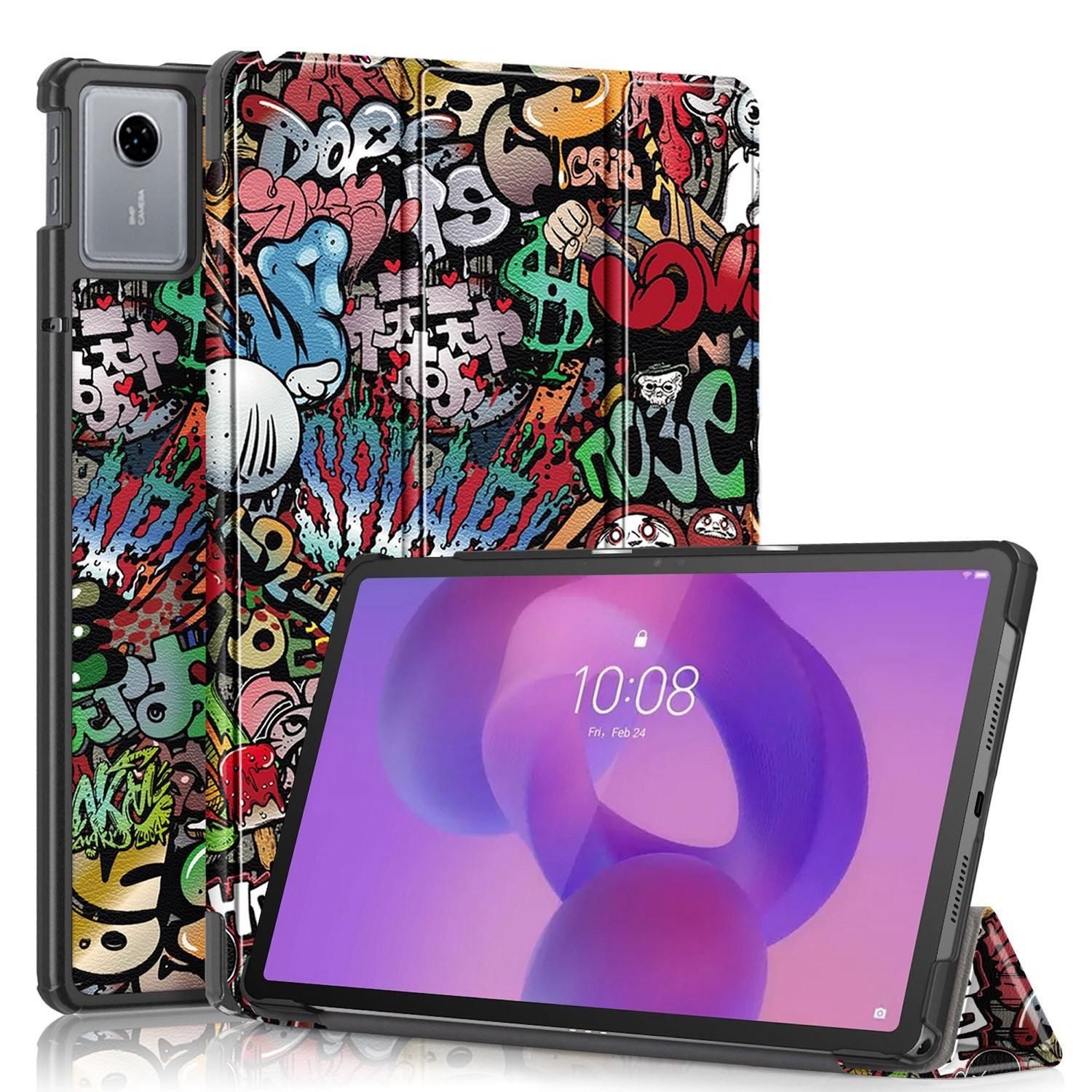 Wigento Tablet-Hülle für Lenovo Idea Tab 11 Zoll 3folt Wake UP Smart Cover TPU Graffiti, Milchstraße Design, 3-Fold Standfunktion