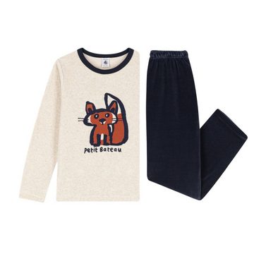 Petit Bateau Schlafanzug Petit Bateau Pyjama Schlafanzug beige blau mit Eichhörnchen