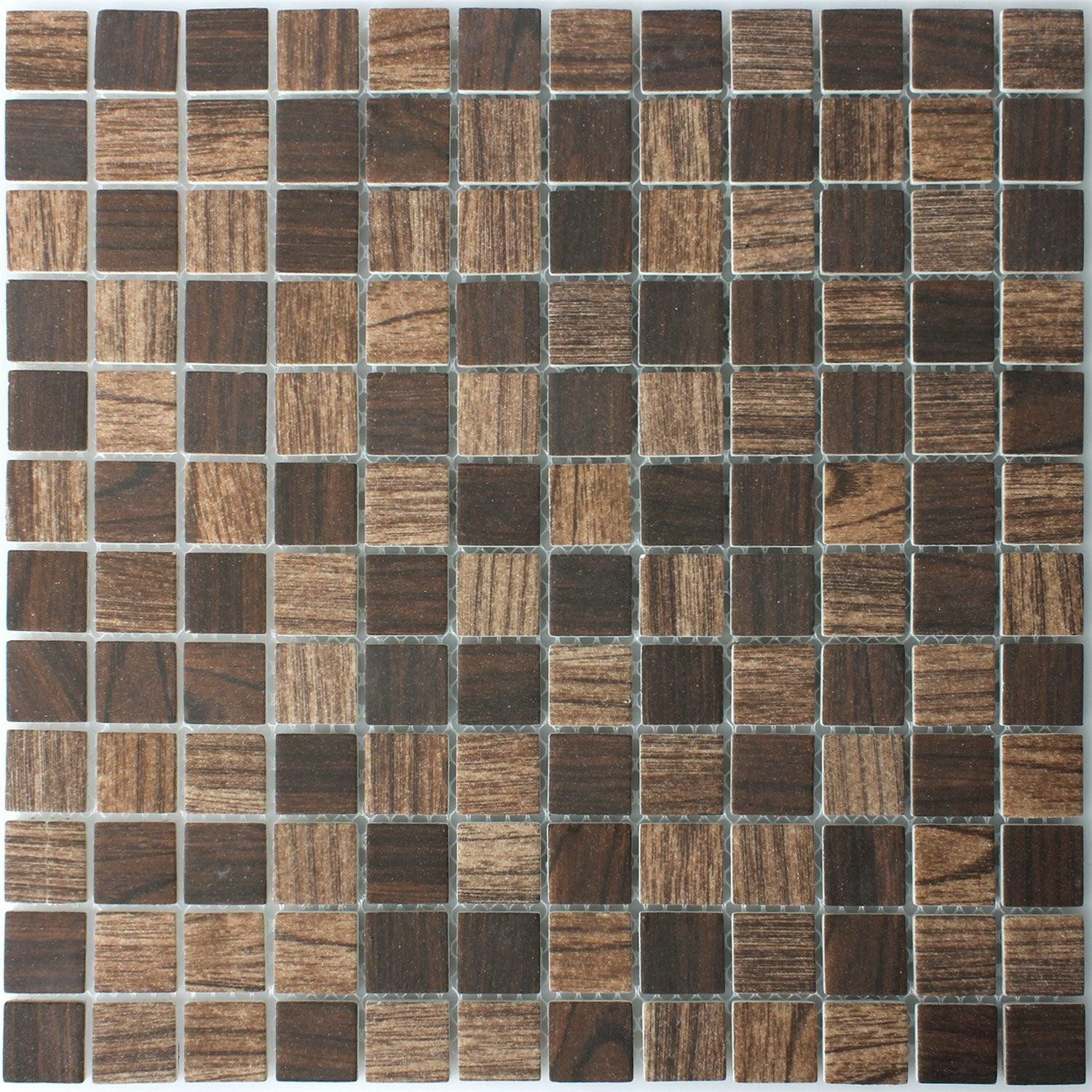 Mosafil Mosaikfliesen Mosaikfliesen Glas Valetta Holzstruktur, Glas 30.000x30.000, braun-dunkelbraun, Eco Glas - Verlegefertig auf ein Netz geklebt - Frostsicher -
