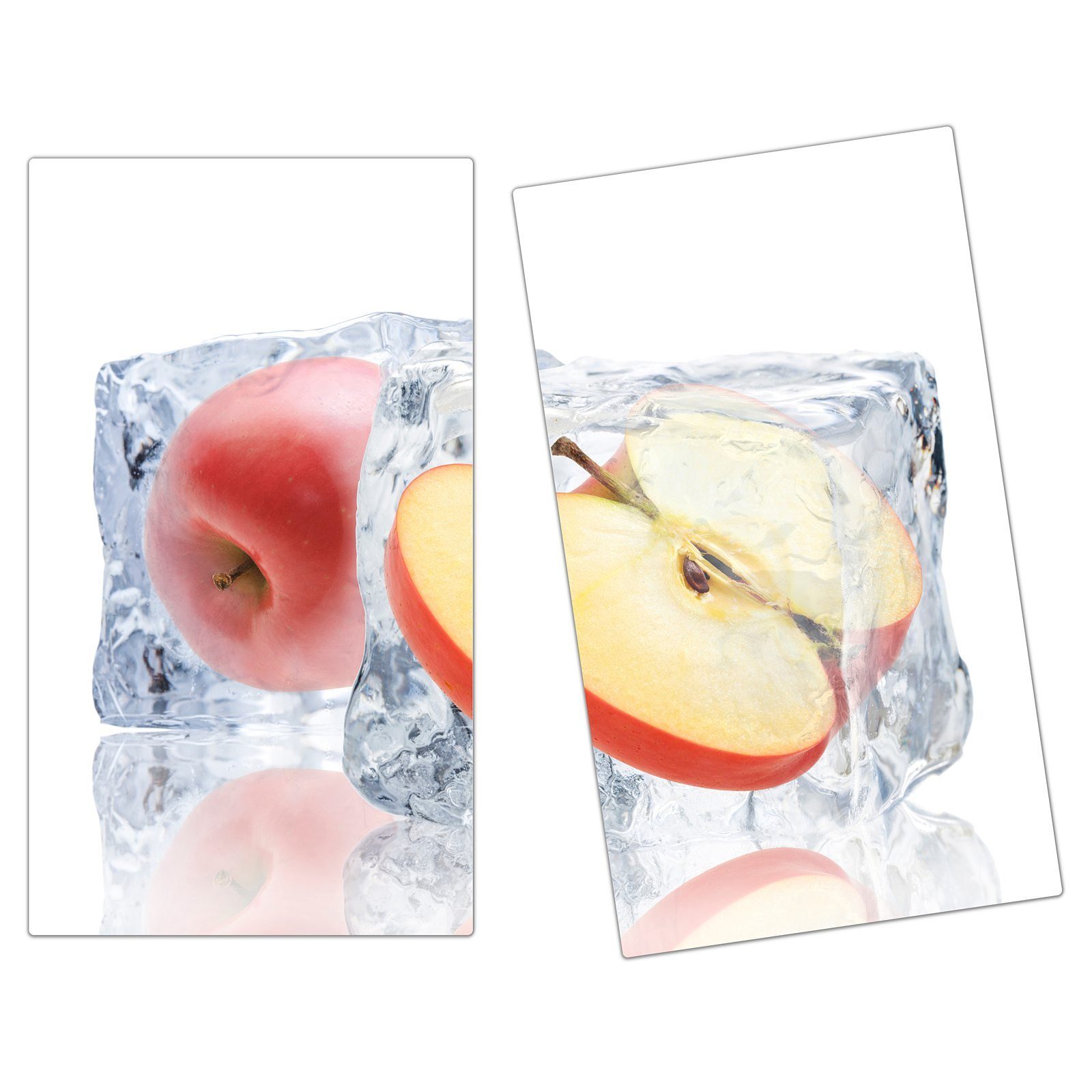 Primedeco Herd-Abdeckplatte Herdabdeckplatte Spritzschutz aus Glas Äpfel in Eiswürfel, Glas, (2 tlg)