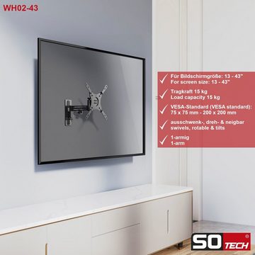 SO-TECH® drehbare neigbare ausschwenkbare TV Halterung 13-43 Zoll TV-Wandhalterung, (ideal für Caravan und Wohnmobil, inkl. Befestigungsmaterial)