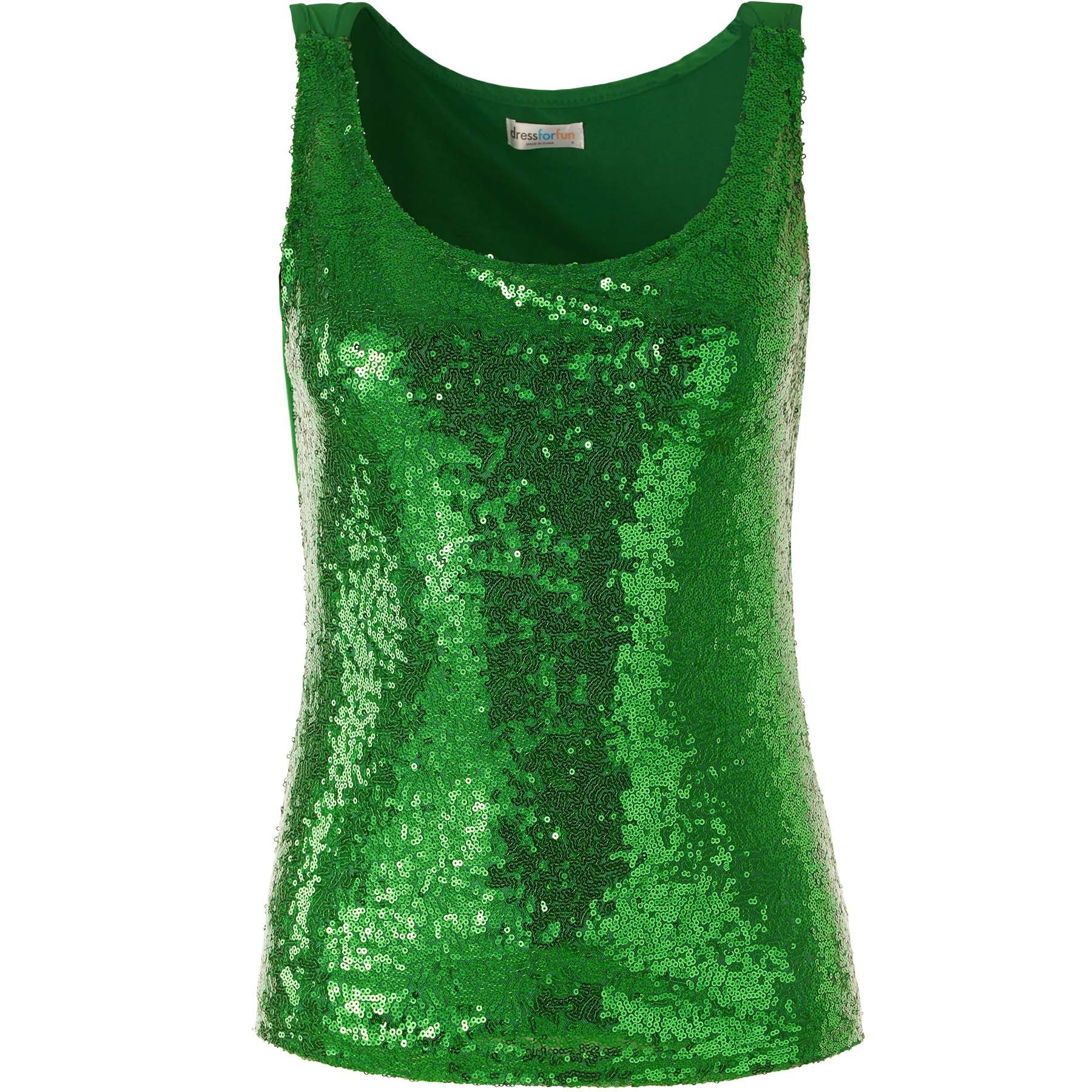 dressforfun T-Shirt Kurzarmtop, Damen-Träger-Top, Rundhalsausschnitt, hoher Komfort (Freizeitoberteil, Konfektionsgröße XL in grün) Vorn mit glänzenden Paillett – Bild 2 von 5