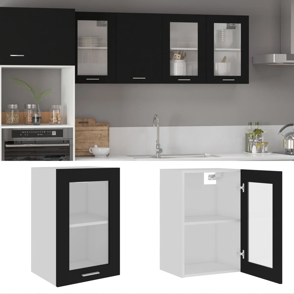 furnicato Spülenunterschrank Hängeglasschrank Schwarz 40 x 31 x 60 cm mit 2 Regalböden