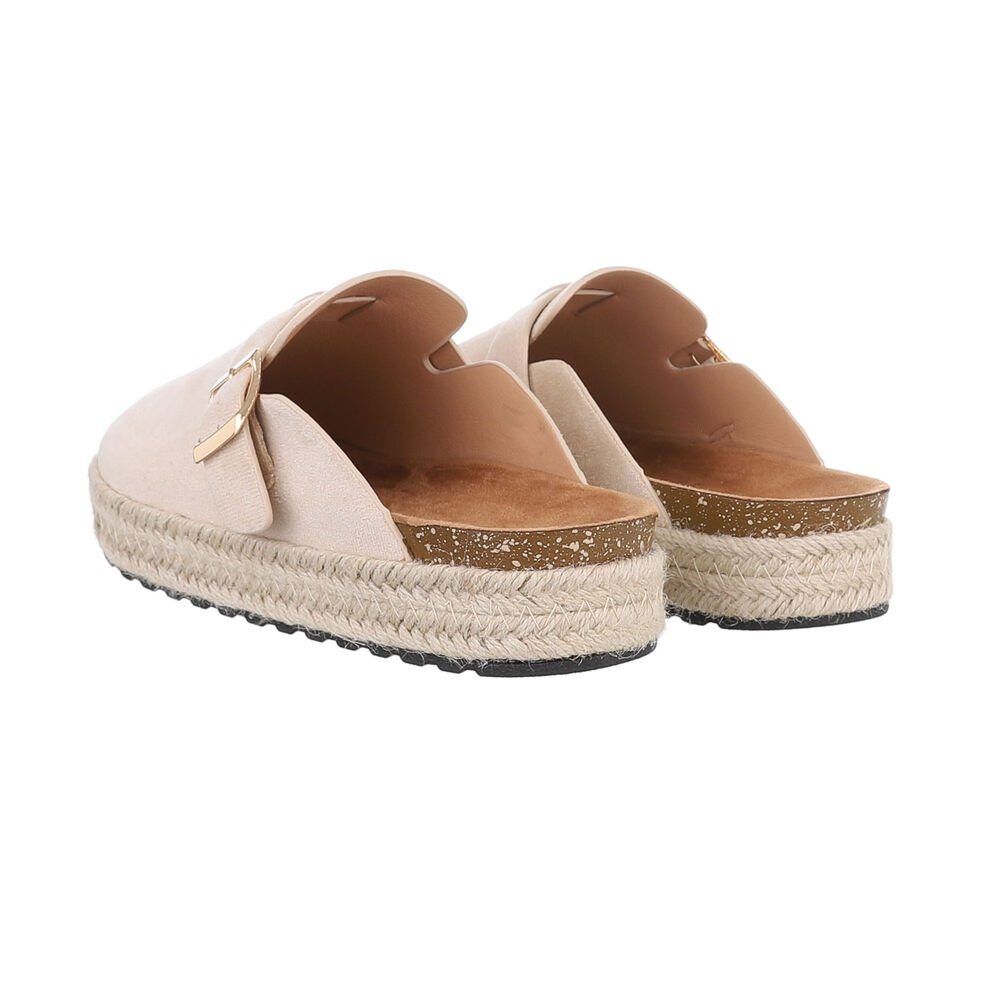 Ital-Design Damen Mules Freizeit Pantolette Flach Pantoletten in Beige