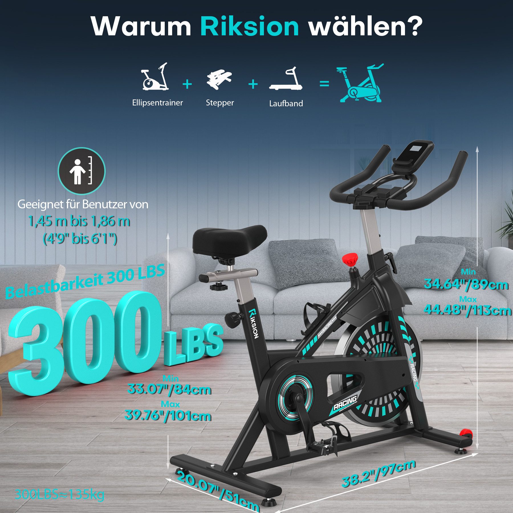 Riksion Heimtrainer Fahrrad für Zuhause, Hometrainer mit LCD-Monitor und Tablet-Ständer (1-tlg), FitnessFahrrad bis 136 kg Belastbar