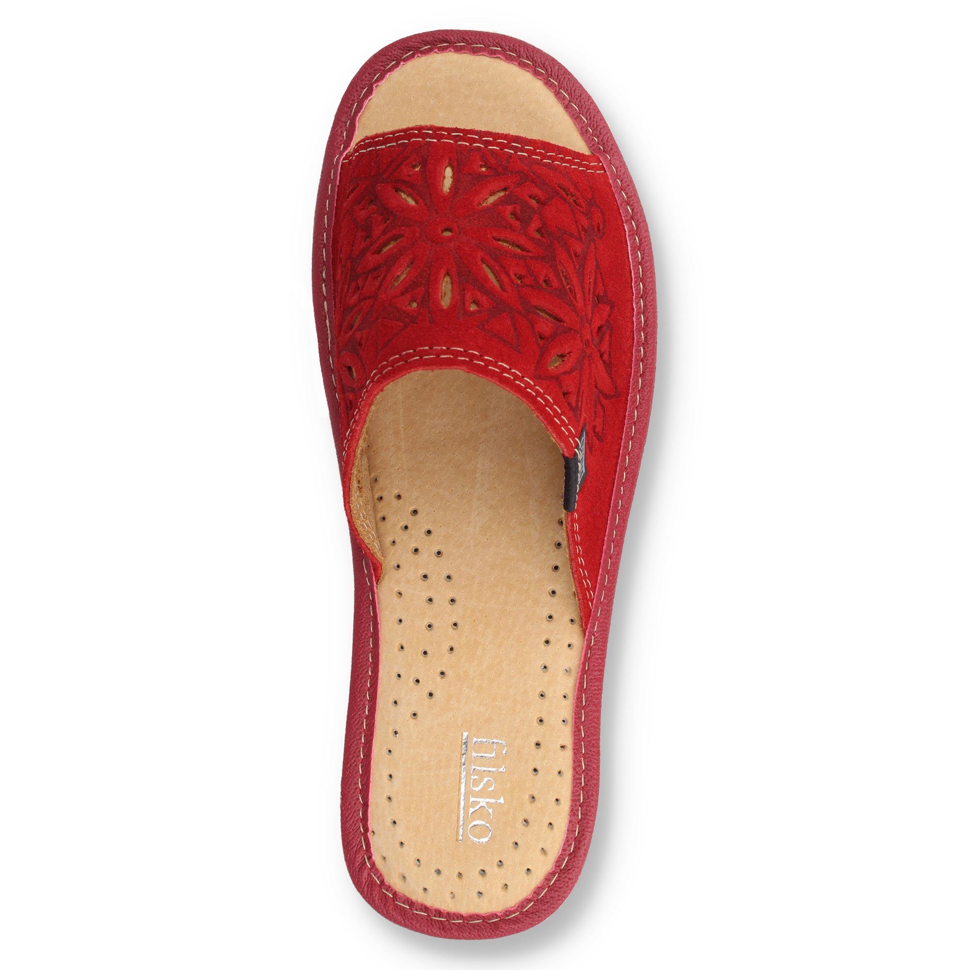 filsko Zafra Damen Hausschuh Veloursleder mit Blumenmuster, offene Pantoletten, Slip-On