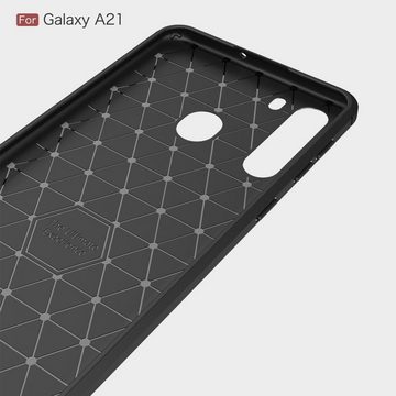 König Design Handyhülle Samsung Galaxy A21, Samsung Galaxy A21 Handyhülle Carbon Optik Backcover Blau