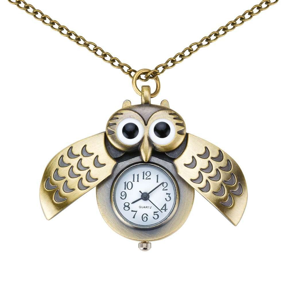 Taffstyle Quarzuhr Eulen Uhr Vintage Quarzuhr Anhänger mit Halskette, (Dekorativer Uhrenanhänger im Eulendesign mit analogem Quarzwerk)