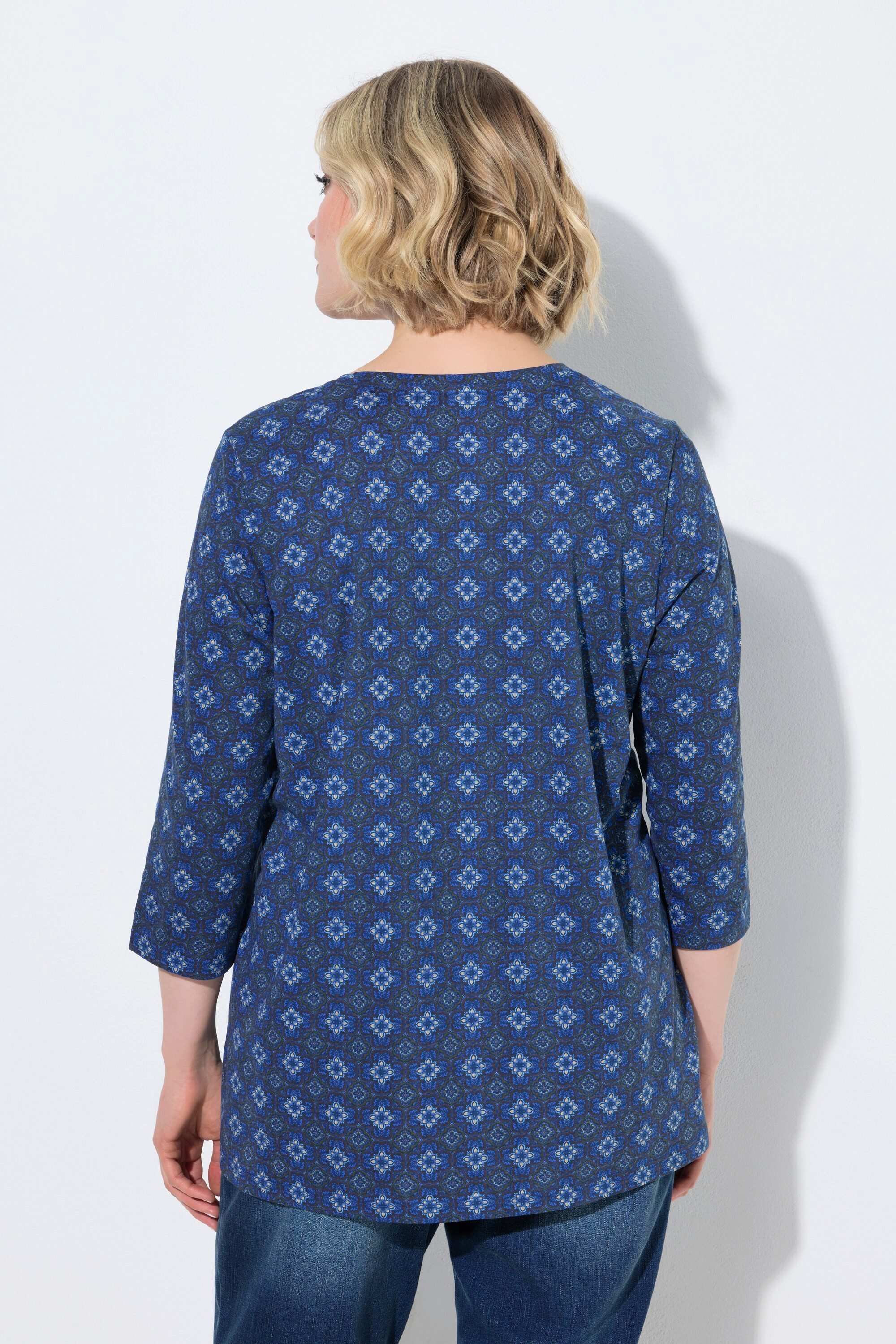 Ulla Popken Longsleeve Shirt Zierfalten A-Linie Rundhals 3/4-Arm