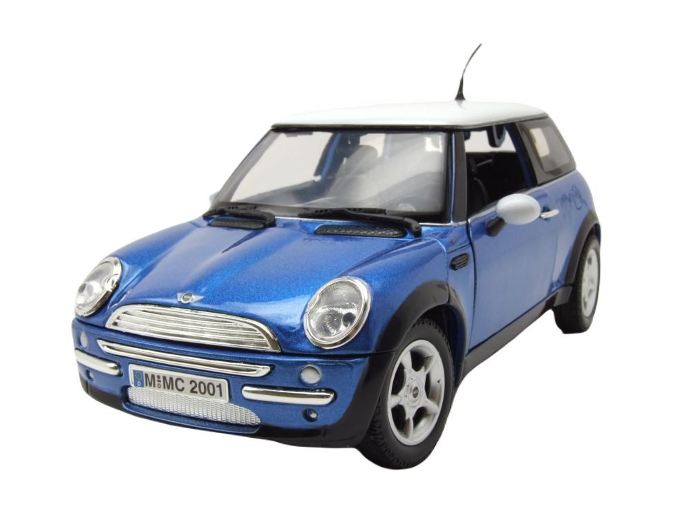 Modellauto BMW Mini Cooper 2004 blau metallic weiß