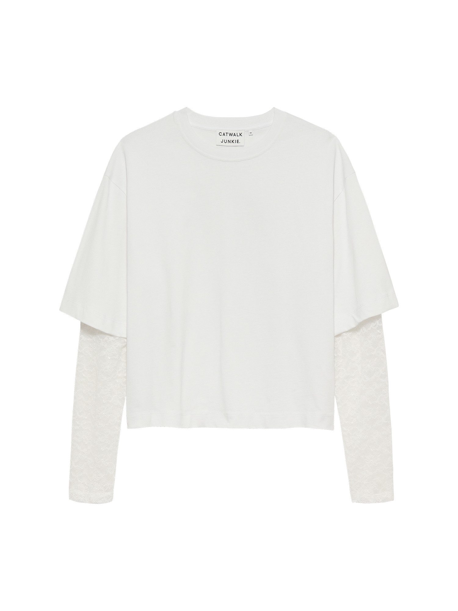 Catwalk Junkie Langarmshirt - Damen Langarm Shirt - Baumwollshirt Offwhite mit Spitze