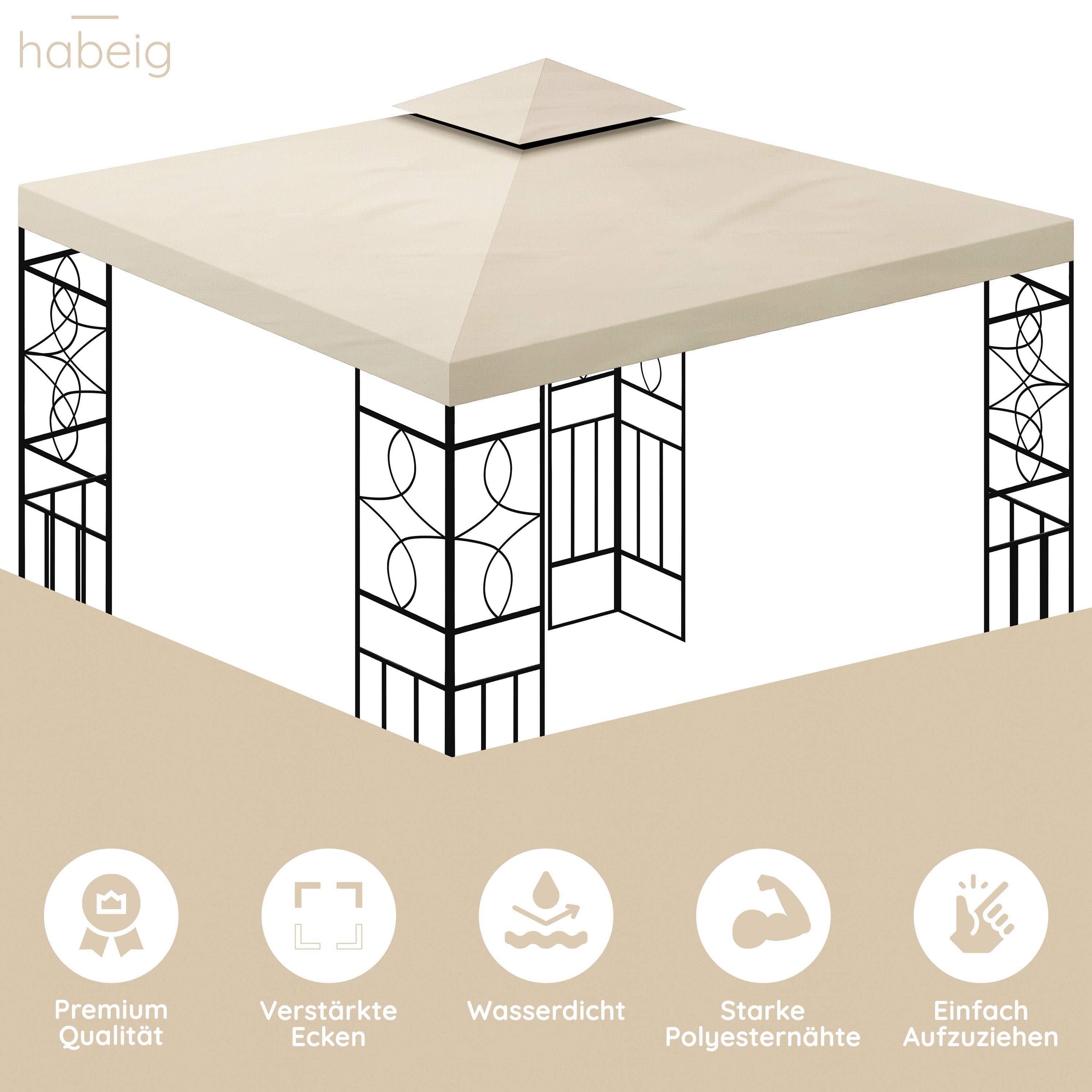 habeig Pavillon-Ersatzdach Pavillondach 360g/m² PVC 3x3m WASSERDICHT -- NEU: inkl. DACHSPANNER, 360,00 g/m², 100% wasserdicht