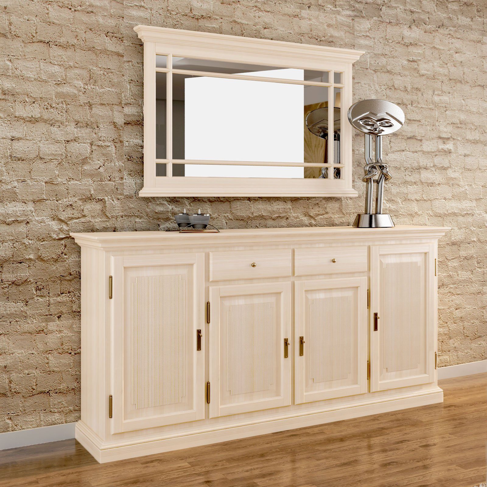 Casamia Sideboard Sideboard Set Duett mit Wand-Spiegel 212 x 213 cm Pinie massiv
