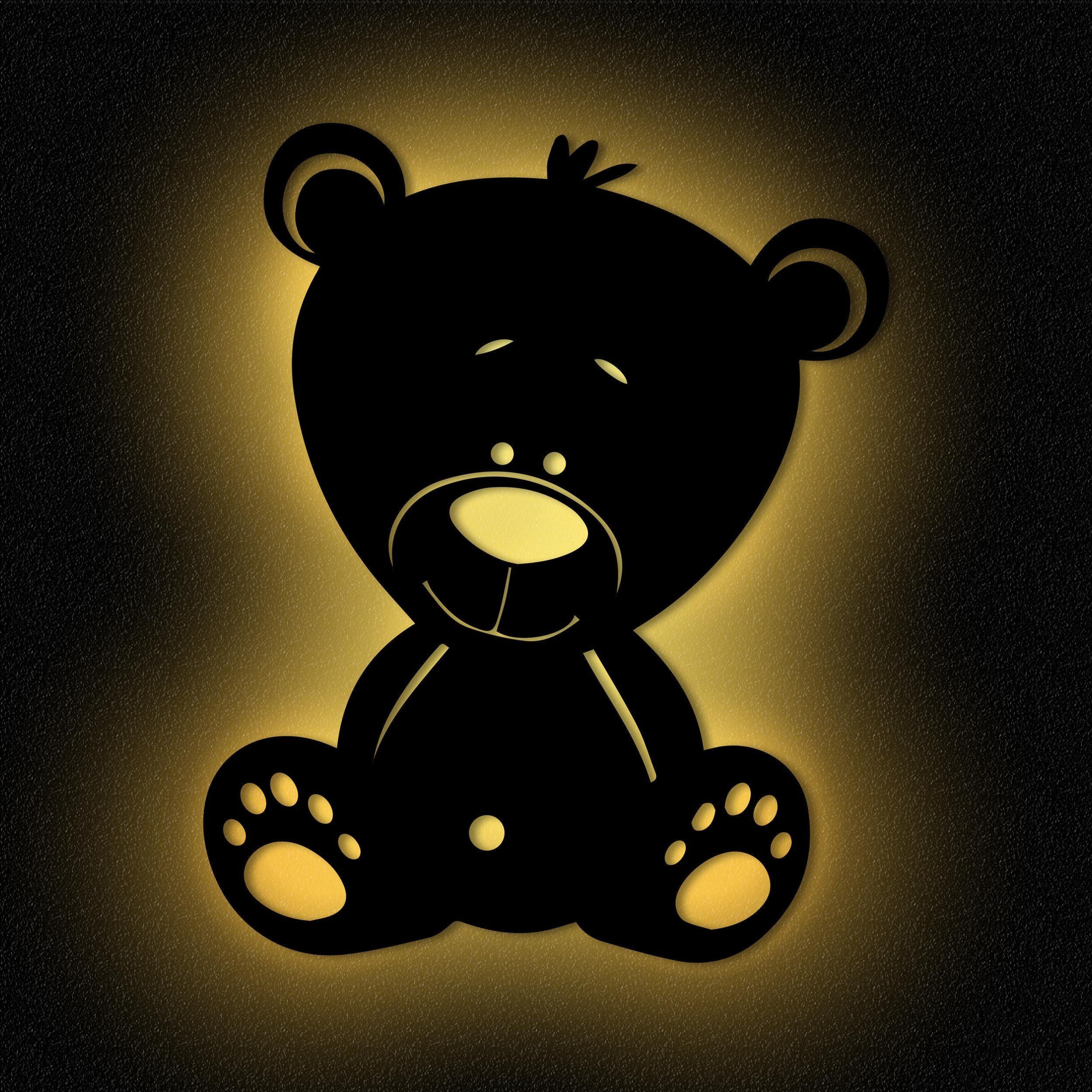 Schlaflicht LED Zugschalter/Stern, Grau LED Teddy Motiv batteriebetrieben Namofactur fest Bären Nachtlicht Wanddekoobjekt Leuchte Kleinkinder, mit - integriert, Warmweiß, Kinderzimmer für Bär Ohne