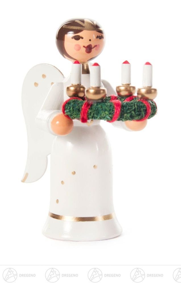 Dregeno Erzgebirge Engelfigur Kerzen ca Engel Adventskranz mit Kranz cm auf Höhe Miniatur NEU, dem 6,5 mit