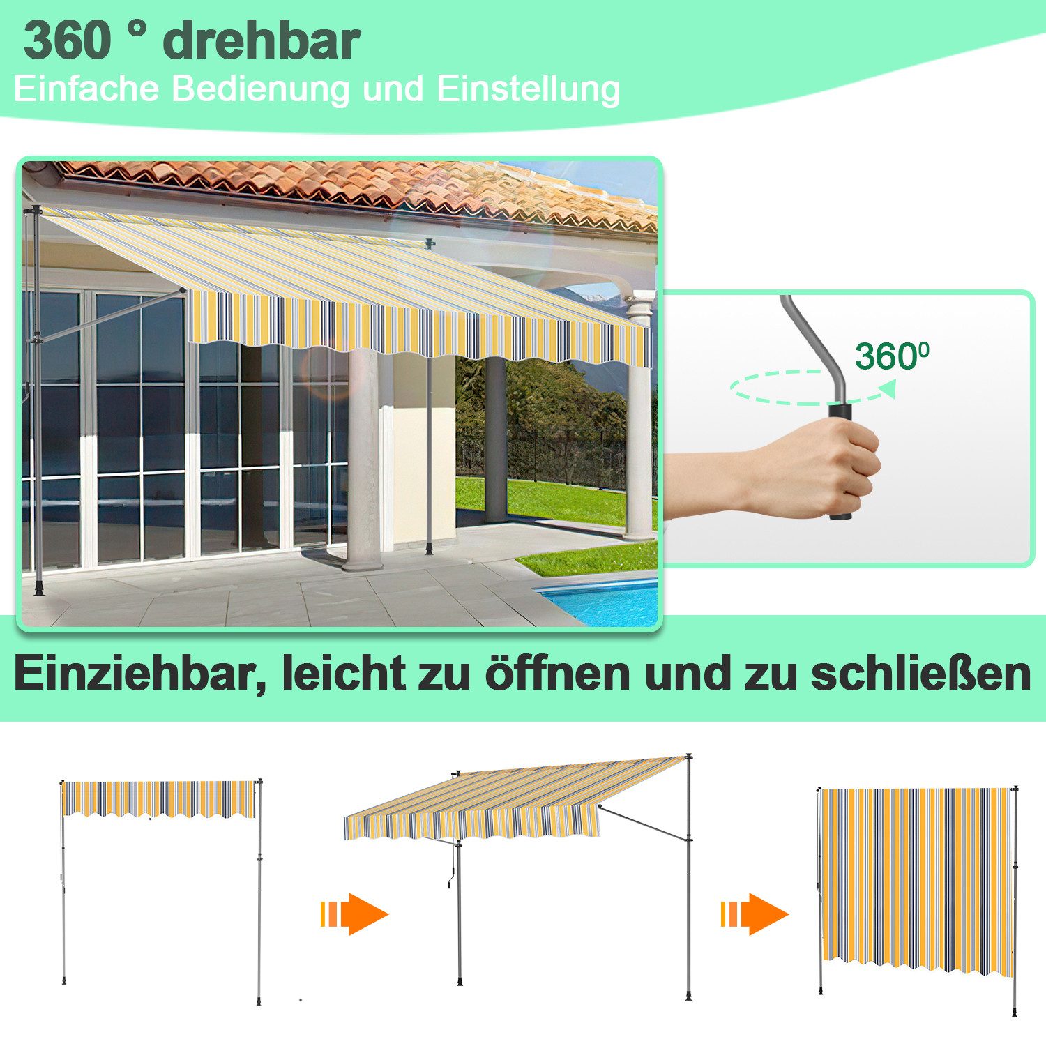 Clanmacy Klemmmarkise Klemmmarkise Markise Balkon UV-beständig günstig online kaufen