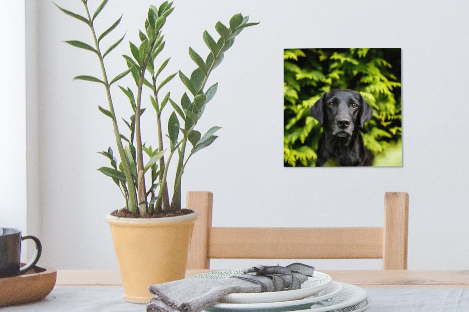 Blätter, Ein grünen der inmitten Leinwandbild für OneMillionCanvasses® Labrador Wohnzimmer Schlafzimmer Leinwand St), Bilder schwarzer Retriever (1