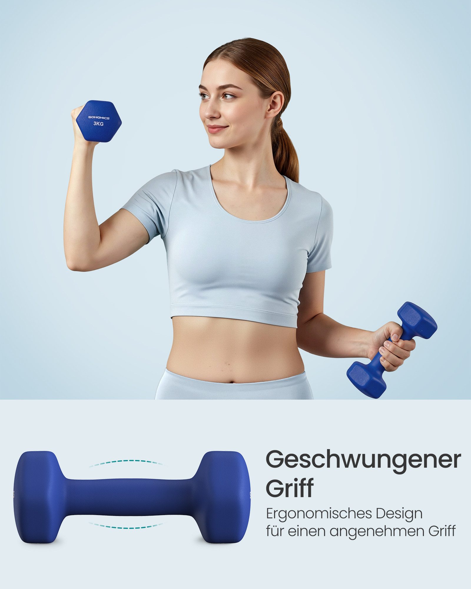 SONGMICS Kurzhantel Set, Hexagon, 2 x 1 kg, 2 x 3 kg, 2 x 5 kg, Krafttraining, zu Hause, (mit Hantelständer), mattes, Neopren-Beschichtung, aquamarinblau, hafenblau, tintenschwarz