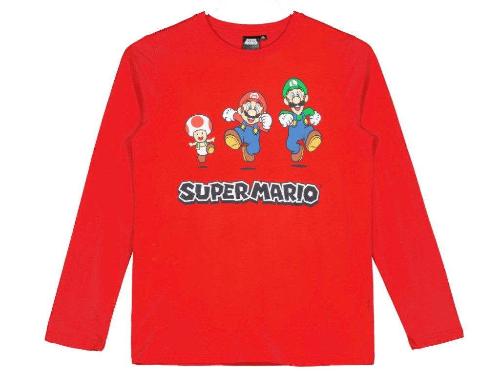 Super Mario Langarmshirt in verschiedenen Farben und Größen