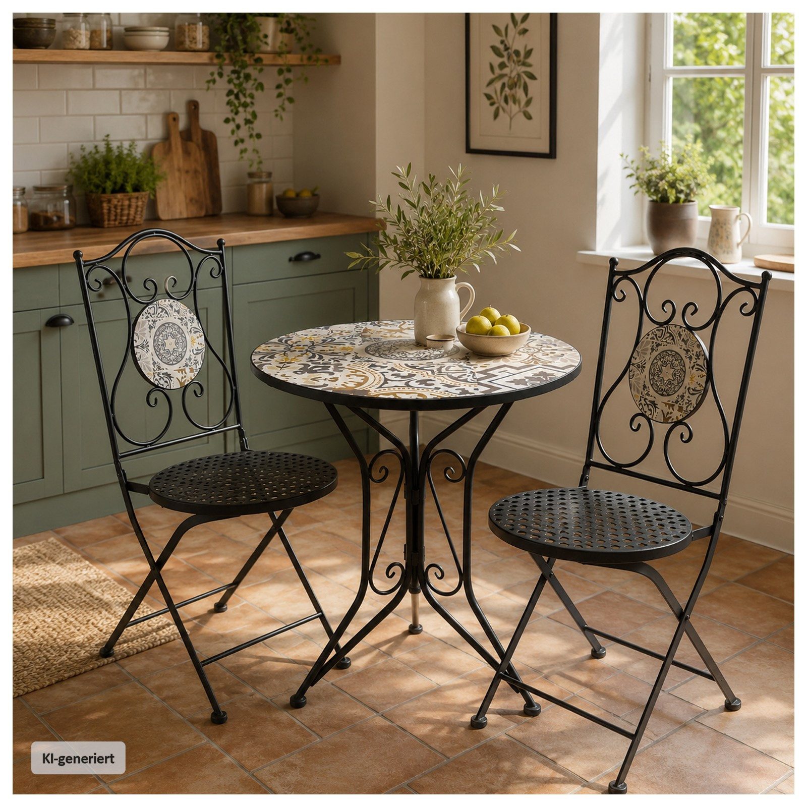 HTI-Living Garten-Essgruppe Sitzgruppe Metall Bistro Set mit Motiv Algier für Balkon und Terrasse, (Set, 3-tlg., 1 Tisch 2 Stühle), Sitzgruppe Essgruppe Balkons – Bild 4 von 5
