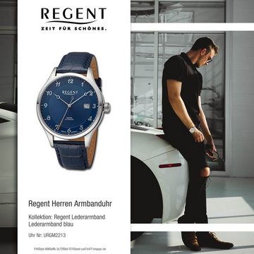 Regent Quarzuhr Regent Herren Armbanduhr Analog, (Analoguhr), Herren Armbanduhr rund, extra groß (ca. 42mm), Lederarmband