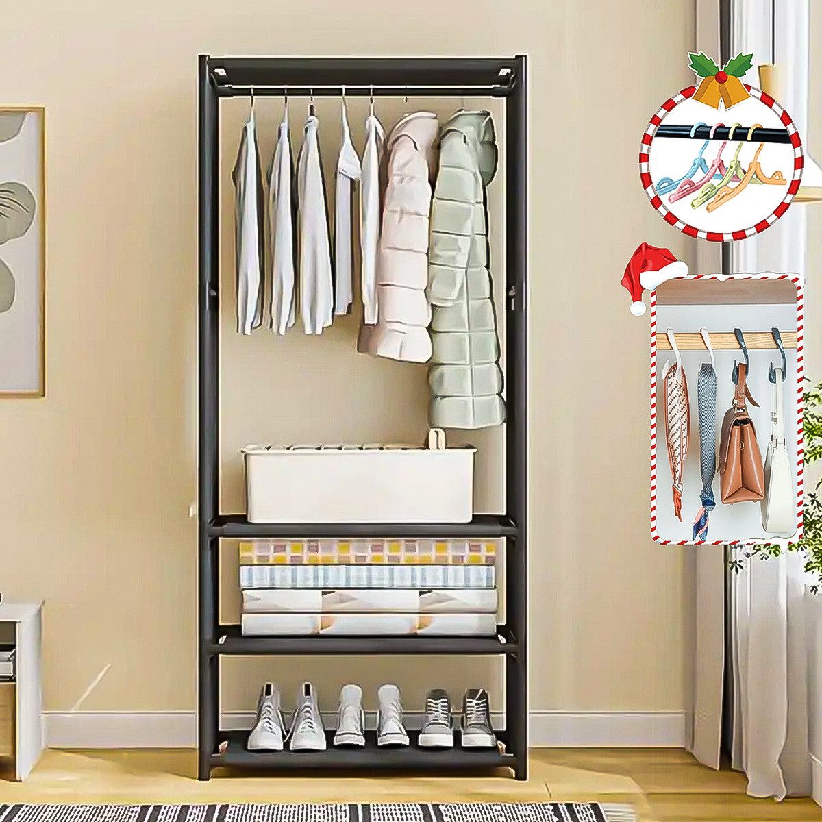 Keyura Kleiderständer Stoff Kleiderschrank schwarz 170 cm,Faltschrank schma günstig online kaufen