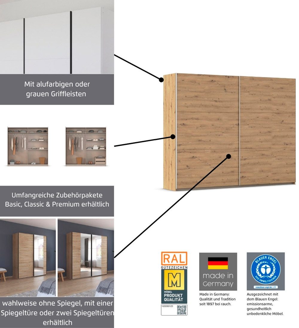 rauch Schwebetürenschrank Kleiderschrank Drehtürenschrank Schrank Garderobe KRONACH (in 3 Ausstattungen BASIC/CLASSIC/PREMIUM, Breiten 131/175/218/261 cm) optio – Bild 5 von 5