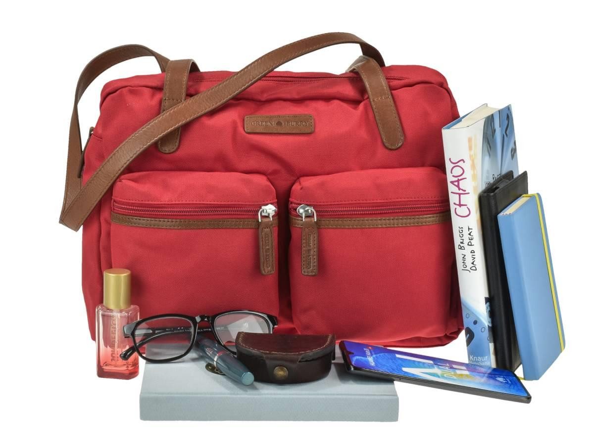 Greenburry Shopper "Emily" Nylon Schultertasche 35x24cm, leicht, kompakt, praktisch, lange Gurte, rot