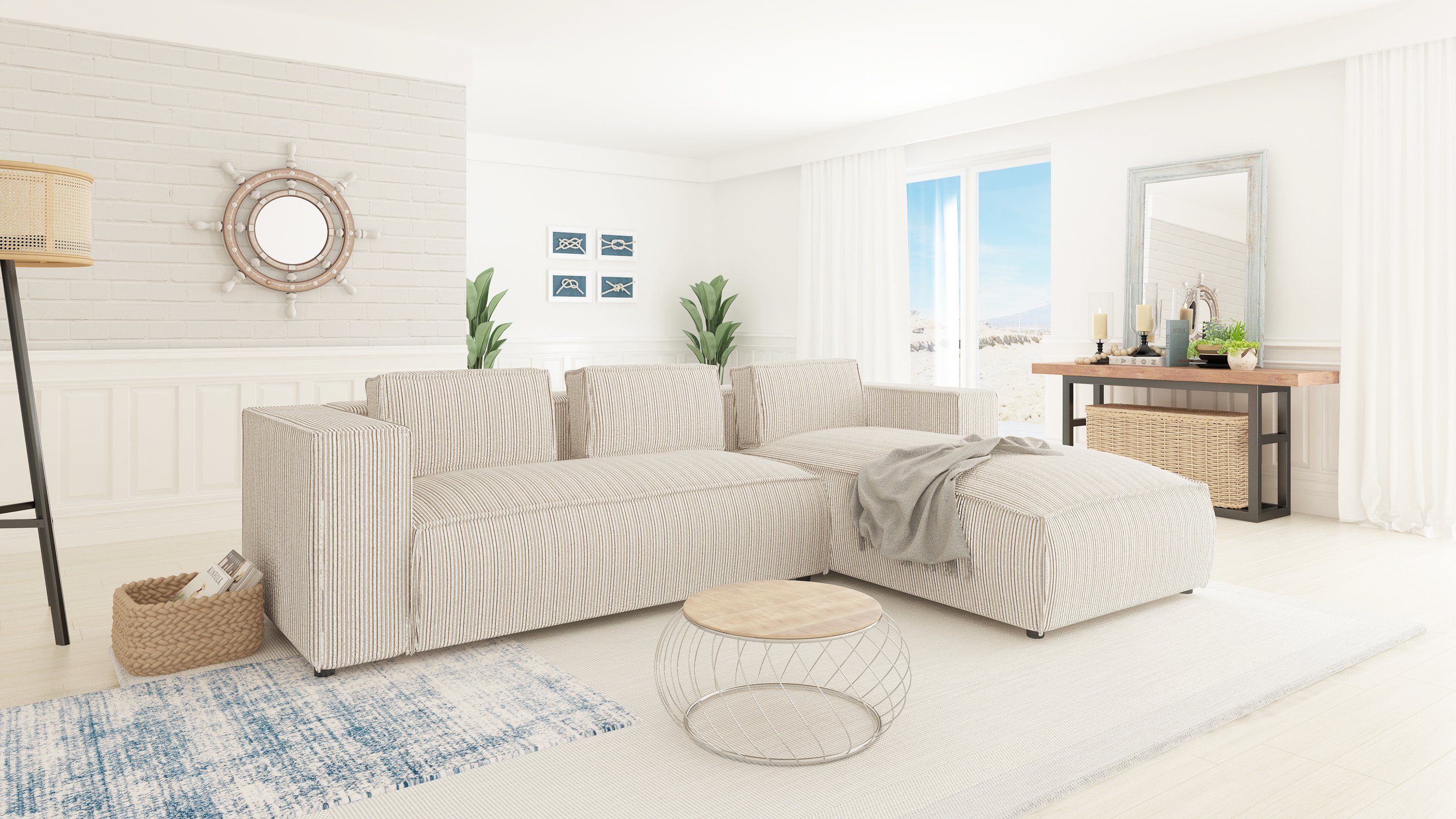 S-Style Möbel Ecksofa Renne, in Moderner Optik, mane links oder rechts bestellbar 2 Teile, mit Wellenfederung Beige