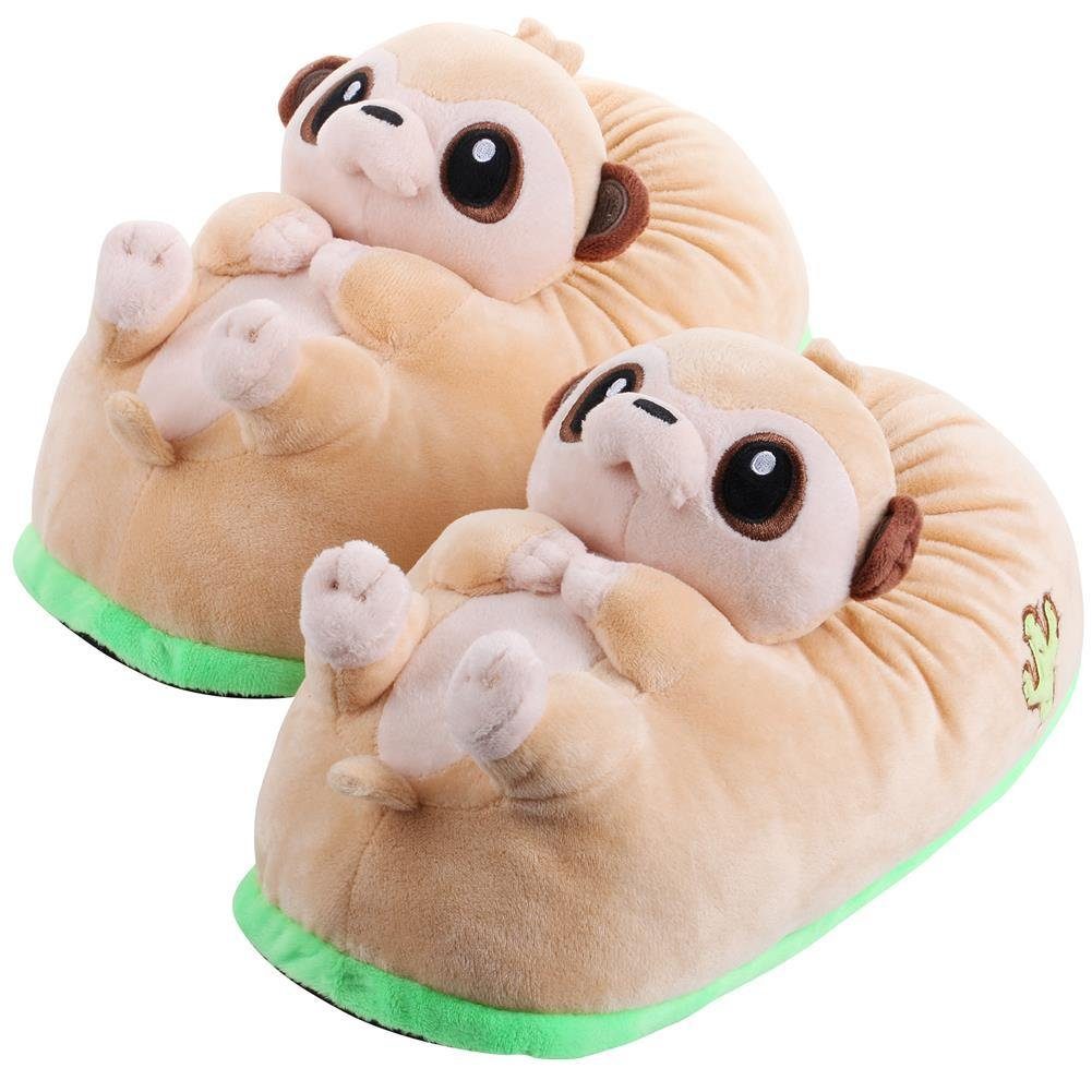 Corimori Tier Pantoffeln für Erwachsene Einheitsgröße 34-44 Plüsch Hausschuhe (Packung, Geschenk) EU Einheitsgröße 34-44, Erdmännchen Joey, für Kinder und Erwachsene