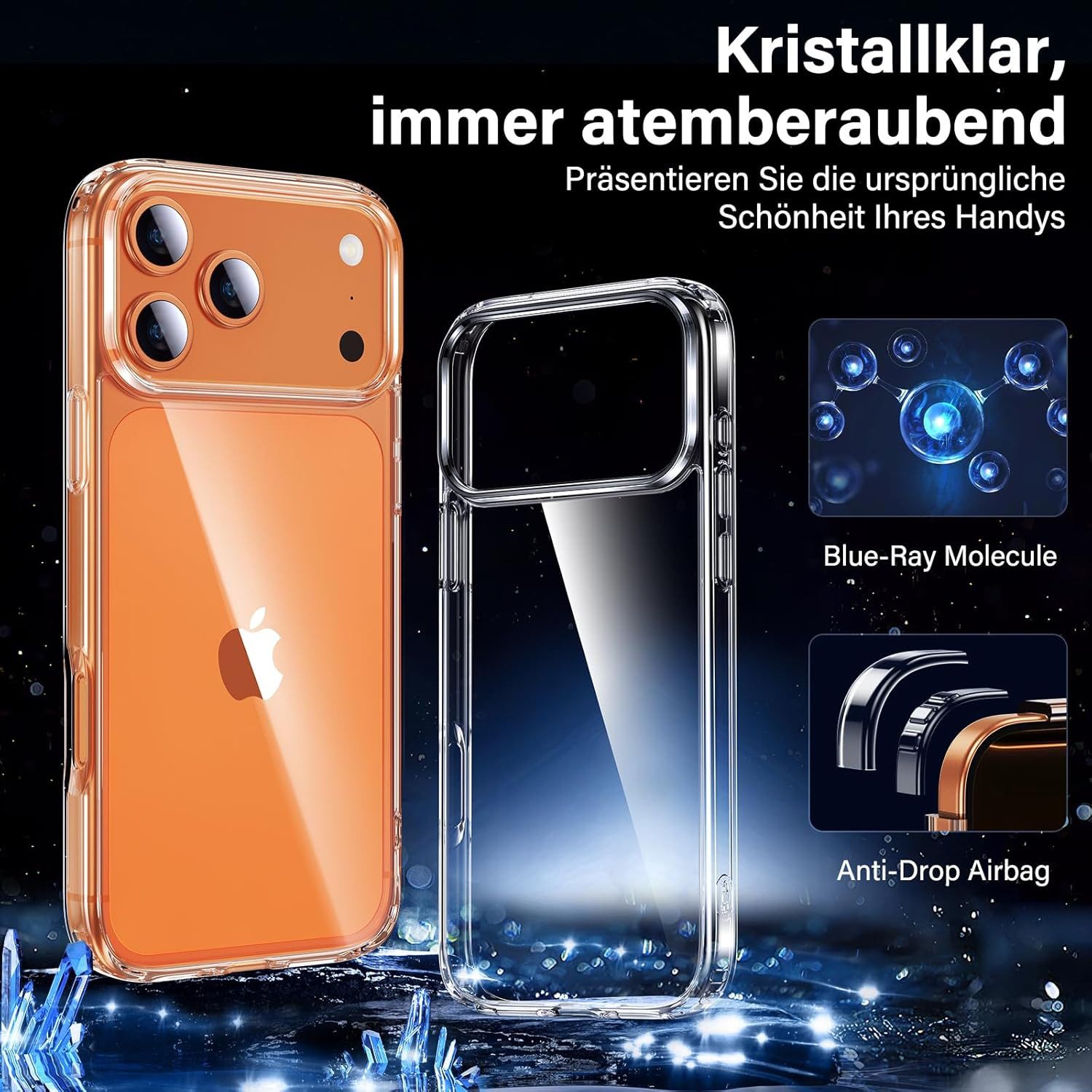 Luckice Sichtschutzfolie iPhone 17 Pro Hülle 7-in-1- für iPhone 17 Pro Panzerglas, (Schutzhüllen-Set mit Panzerglasfolie für das iPhone 17 pro, Rundumschutz Hülle Set Schutzhülle Cover, 1 Handyhülle & 3x Displayschutzglas + 3x Kameraschutzfolie - Transparent, 7-St)